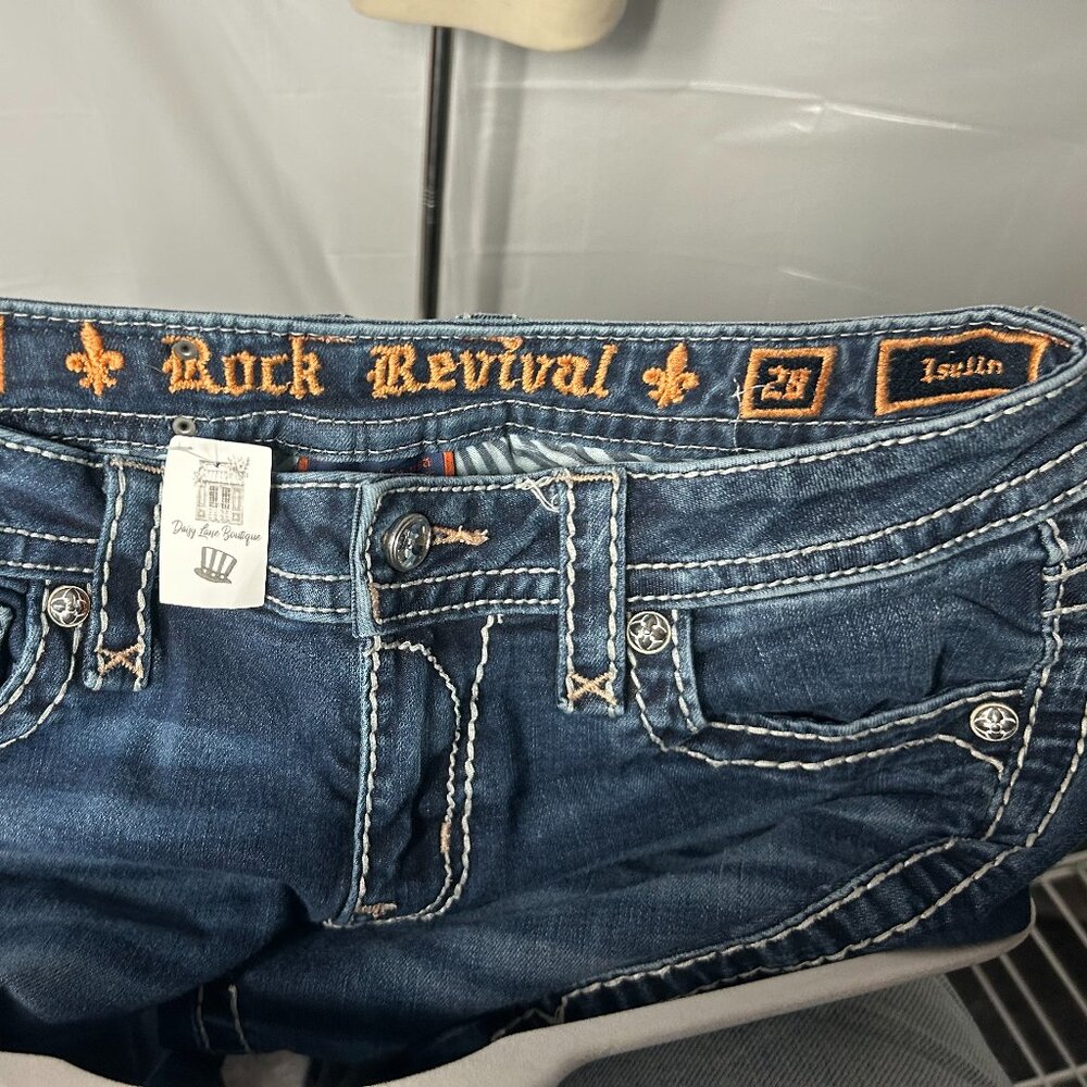 Vintage Rock Revival 28 Embellished Low Rise Dark Wash Denim Jeans - Picture 3 of 3